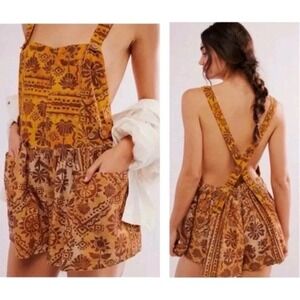 Free People S Overall shorts Shortall Floral Seashell Beach Resort fairy Romper